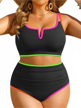 Yonique Plus Size Ribbed Two Piece Bikini Swimsuit Women’s US Size 26W